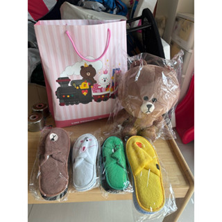 Line 熊大娃娃 & Line 莎莉、熊大、Connie、青蛙室內拖鞋