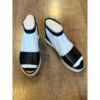 Vince Camuto 黑色皮革藤編涼鞋 楔型涼鞋 中跟涼鞋 顯腿瘦 US8 / 38.5 全新