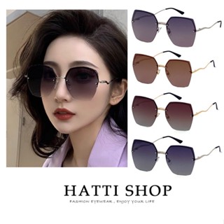 HATTI SHOP 韓版漸層切邊墨鏡 偏光太陽眼鏡 無邊框超輕量金屬時尚墨鏡 防眩光 抗UV400
