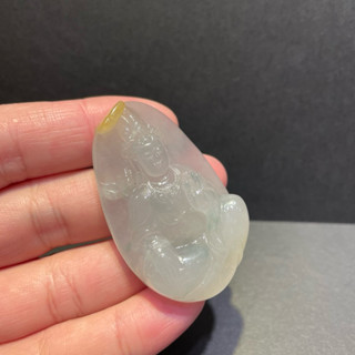 瀚玉珠寶.天然冰糯種翡翠 冰黃觀音翡翠墜子 天然A貨緬甸玉 種水細膩厚實 法相佳