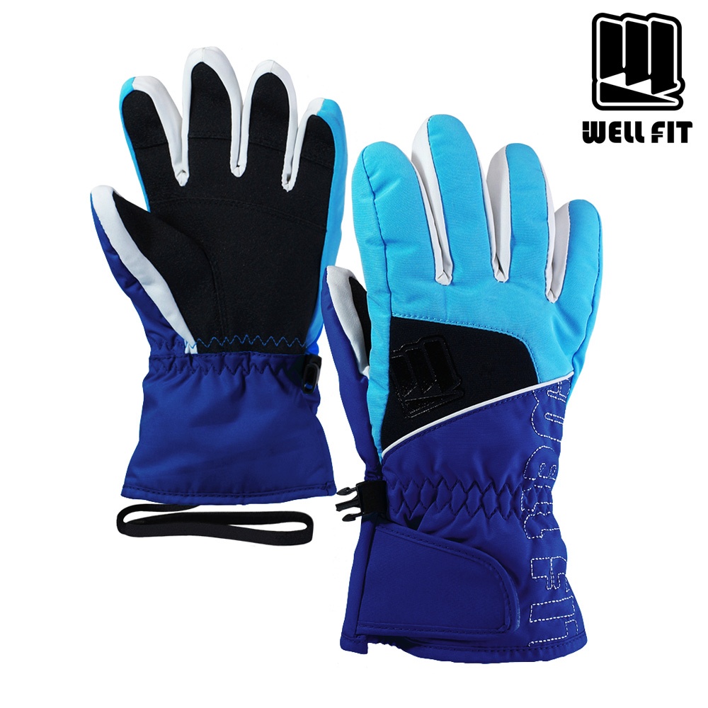 Well Fit 兒童滑雪手套 - 繽紛【藍色】8-12歲 / 賞雪 滑雪 旅遊 寒流 保暖 防水 防雪 防風 兒童手套