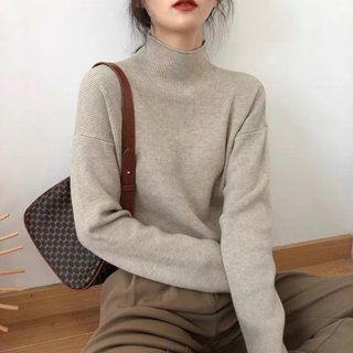 愛依依 冬季上衣 保暖毛衣 半高領針織衫 打底內搭衫 秋冬內搭加厚毛衣寬鬆百搭疊穿羊絨針織衫TBF07-10682.