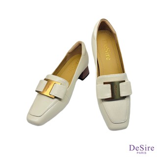 【DeSire】優雅真皮金屬釦飾低跟樂福鞋-米白(4137017-91)