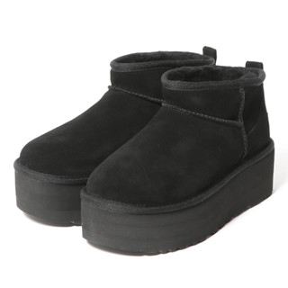 現貨 UGG Ultra Mini 厚底低筒雪靴 黑色 女 真皮羊毛一體短靴 保暖加絨休閒鞋 低幫雪地靴 1135092