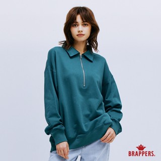 BRAPPERS 女款 半拉鍊翻領長袖T-藍綠