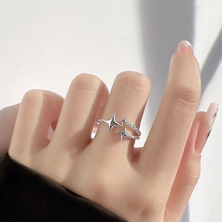 韓系 銀四芒星 戒指 開口可調整 臺灣當天出貨 尾戒飾品 戒指女 金戒指 情侶戒指 閨蜜戒指 手飾 食指戒 F704