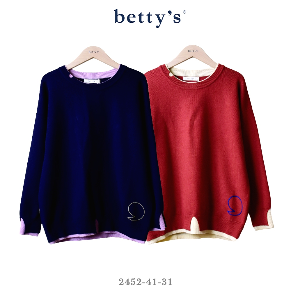 betty’s專櫃款(45)假兩件撞色貓咪刺繡毛衣(共二色)
