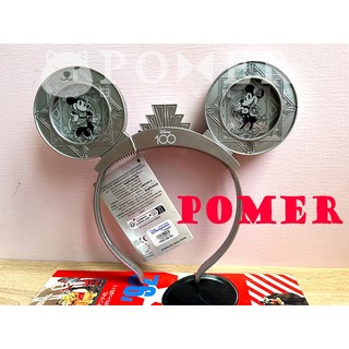 ☆POMER☆香港迪士尼樂園 絕版正品 100週年紀念 米奇 米妮 銀色 耳朵 發光 發亮 燈光 燈飾 髮圈 髮箍 髮飾