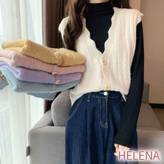 【Helena】糖果純色無袖V領針織毛衣背心 馬甲 背心外套 韓版氣質寬鬆顯瘦百搭針織衫 外穿背心【A2113】