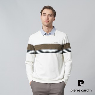 【pierre cardin 皮爾卡登】 男裝 棉混彈性假兩件襯衫領定位條長袖POLO衫-米白色(5245294-91)