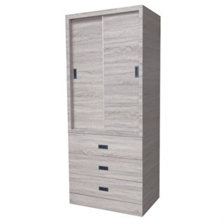 【萊夫家居】TS-37E-3T：灰橡色2.7尺三抽衣櫃【臺中傢俱】推門衣櫥 拉門衣櫃 單人衣櫃 套房 防蛀木心板 臺灣
