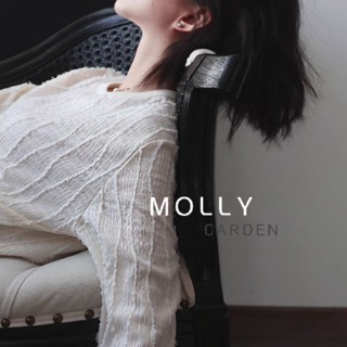 𓆸 茉裡 MOLLY。2色現預 | 羽毛感條紋圓領長袖上衣