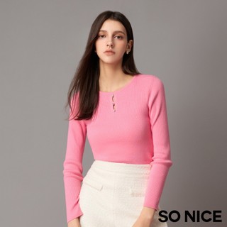SO NICE【特惠】微性感鏤空領口坑條包芯紗針織上衣｜白/粉｜都會時尚女裝 【58440068】