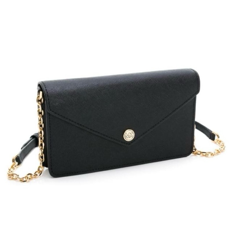 Michael Kors MK 防刮皮革金LOGO WOC 信封包 黑色