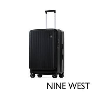 【NINE WEST】BYRON經典直條 20/24/28吋前開式擴充/防爆旅行箱/行李箱/登機箱-黑色-NW31268