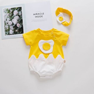 (現貨+預購) (尺寸66-90CM) 童裝寶寶衣服黃色 短袖夏天嬰兒 雞蛋包屁衣 男嬰女嬰