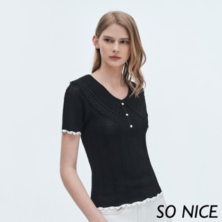 SO NICE【特惠】蕾絲領片緹織針織上衣｜都會時尚女裝【93330048】