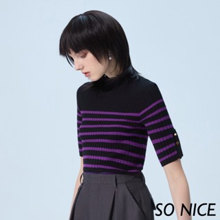 SO NICE【特惠】撞色條紋五分袖針織上衣｜都會時尚女裝【93340008】