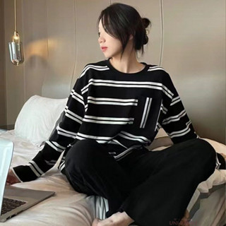 韓版條紋睡衣女 秋冬季大碼睡衣 長袖睡衣 家居服套裝 女生睡衣 居家睡衣 休閒學生 甜美睡衣 媽媽睡衣 睡衣套裝 居家服