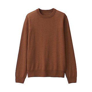 MUJI 無印良品 女羊毛混蠶絲可水洗圓領針織衫 M 磚紅