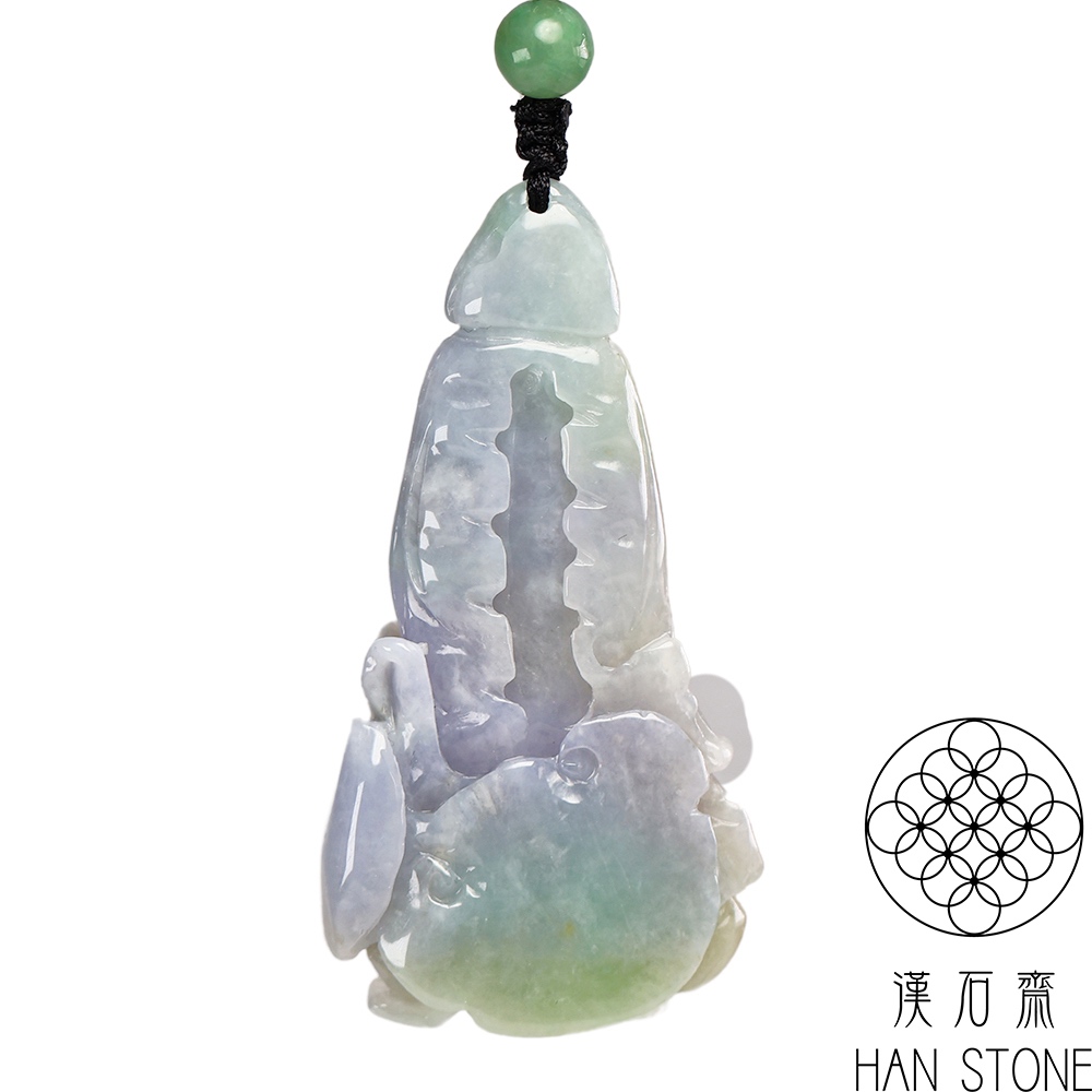 【漢石齋】天然翡翠A貨 白菜百財玉佩吊墜 紫羅蘭種帶黃翡(32*13*62mm)