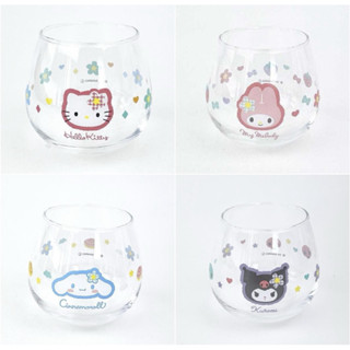 日本正版 kitty 美樂蒂 庫洛米 大耳狗 小花 無把透明玻璃杯 牛奶杯 不倒翁水杯 透明杯 冷飲杯 啤酒杯 氣泡水杯
