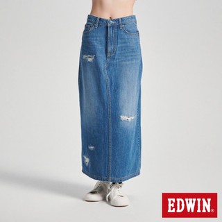 EDWIN 女款 BLUE TRIP 磨破修身丹寧長裙(石洗藍)