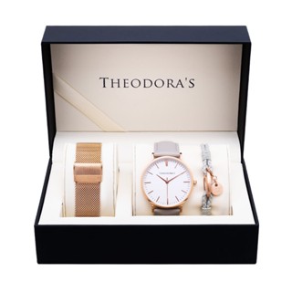 【THEODORA'S】[可選色]手錶1+2禮盒-女款 Hera 真皮金屬手錶 蛋殼白麵【希奧朵拉】