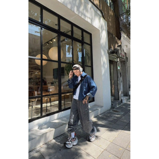 【SEMPLICITA】 韓國 Baggy 街頭 水洗 牛仔 重磅 口袋 落地 寬褲 長褲 男女皆可 休閒長褲