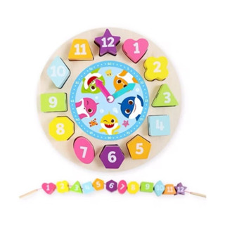 現貨不用等- pinkfong 碰碰狐 Babyshark 鯊魚寶寶 木製時鐘 積木 學習教具 木製手錶 時間 數字遊戲