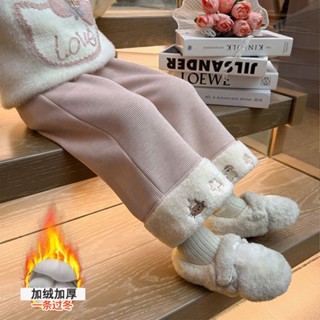 90-140cm☻冬季加絨加厚女童闊腿褲 寶寶直筒褲 長褲
