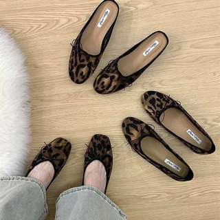 ❤️超正質感法式豹紋女鞋款。Size 35-40 三款。平底豹紋蝴蝶結芭蕾舞娃娃鞋 豹紋內增高女鞋 豹紋半包懶人拖鞋