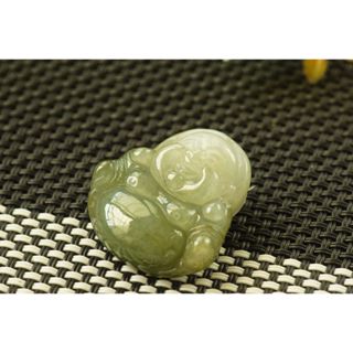 S779玉墜子❀翡翠玉A貨冰潤老油青種半白半綠特色佛公彌勒佛玉墜吊墜掛件玉珮【緬甸玉翠軒】玉首飾品 男女款式