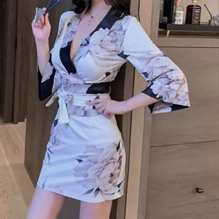 臺灣公司❤️開發票 辦趴 主題趴 角色扮演 足浴 和服 改良版 直播 外拍 工作服 包臀 印花 花魁 男人最愛 連衣裙