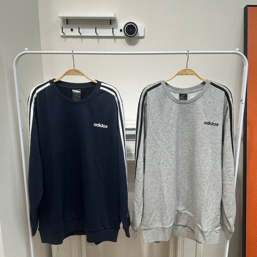Mr.A😈A先生 Adidas 3-STRIPES 三線 休閒 圓領 大學T 男款 深藍 灰 DU0484 DU0486