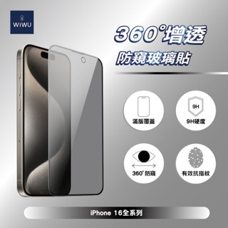 【Apple】蘋果360°增透防窺玻璃貼iPhone 16系列／ＷiＷU ／9H硬度／28度可視範圍／隱私保貼／不卡聽筒