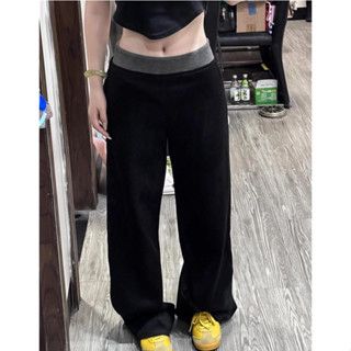 YOBARLA 高腰休閒褲 運動褲 秋季 設計感 拼接 直筒褲 闊腿褲 女生褲子 休閒 百搭 寬鬆 長褲子 居家褲 長褲