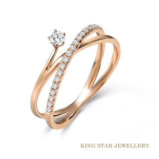 【King Star】18K玫瑰金 天然鑽石 鑽戒 閃耀交織 焦慮戒指(使用無色等級天然鑽石)( 母親節 禮物,交換禮物