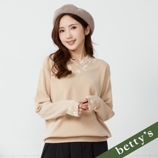 betty’s貝蒂思(35)V領點點豹紋長袖針織上衣(卡其)