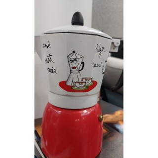可愛塗鴉摩卡壺家用便攜義式濃縮煮咖啡壺器具300ml 6人份