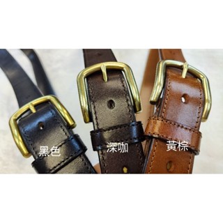 萬祥皮件批發 皮帶-012 3.5單層頭層牛皮真皮皮帶 古銅金扣頭黃牛皮方邊本色線