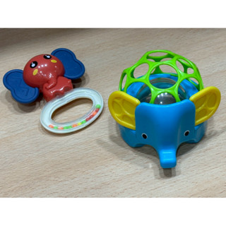 （二手玩具）Kids II - Oball 歡樂洞動球 動物系列-大象藍 手搖鈴 洞洞球 手抓球 寶寶安撫玩具