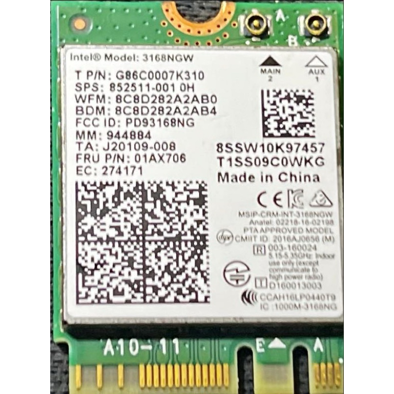 Intel® Dual Band Wireless-AC 3168 雙頻內置筆記型電腦網卡