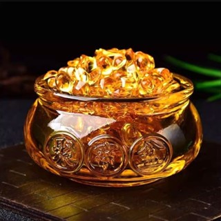 🎀JOSEPH藝品🎀琉璃聚寶盆 14~20cm 琉璃 金元寶 金磚 七彩黃色聚寶盆 黃水晶玻璃聚寶盆 臺灣現貨 快速發貨