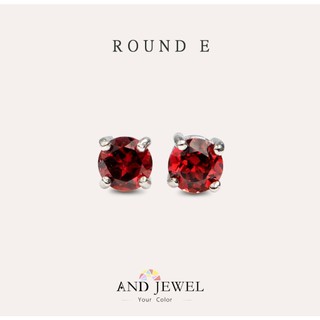 [安珠] 石榴石 紅色 圓形 5mm 耳環 經典系列 Round E 寶石銀飾 AND JEWEL