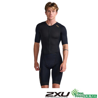 【2XU】男Light Speed 全拉鍊式三鐵衣 黑/金 MT7019d