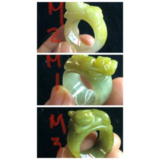 M組天然玉石緬甸玉A貨翡翠招財貔貅冰糯種三彩黃翡黃加綠飄紅翡玉戒指/扳指/指環