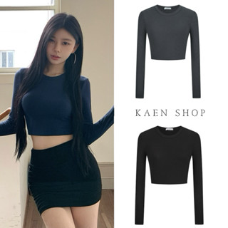 62817#S/XL ☘️2025春季新款ins風長袖T恤 辣妹短款長袖上衣 韓版貼身短款上衣 素色長袖 防曬長袖上衣
