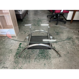 【全國二手傢具館】＊樣品＊橢圓形強化玻璃收納茶几/二手傢俱/二手茶几/客廳傢俱/日式茶几/玻璃茶幾/收納茶几/泡茶桌