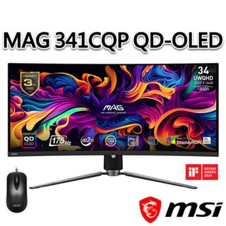 【滑鼠組】msi微星 MAG 341CQP QD-OLED 34吋 曲面電競螢幕 (34/3440x1440/21:9